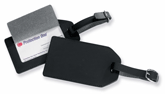 black leather luggage tag with ID window