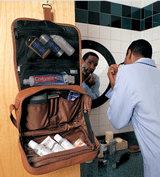 hanging leather toiletry bag