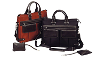 rust and black leather and nylon tote bags