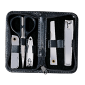 mini manicure set in black leather zippered case