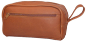 tan leather double zip shaving kit